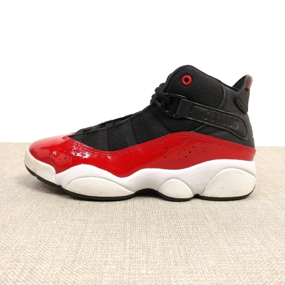 Nike Jordan 6 Rings Preschool Kids Shoes Size 1Y Fitness Red Black Sneakers